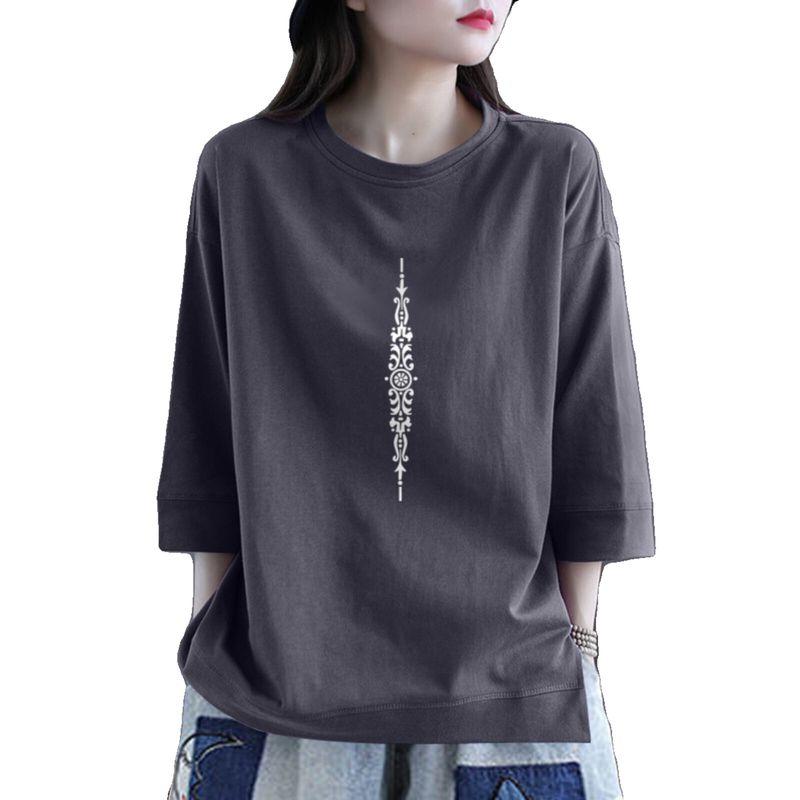 Foreign Trade Export Clearance 100% Cotton 3/4 Sleeve Fashion T-shirt Women Simple and Versatile round Neck Half Sleeve Split Top