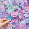 10/30/60pcs Kawaii Laser Pink Purple Girl Cartoon Stickers Anime Night View Aesthetic Sticker Laptop Phone Scrapbook Cute Decals