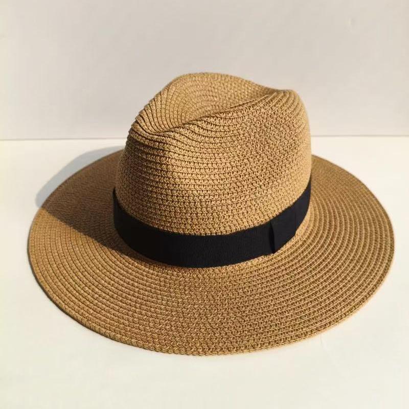 Sombrero de Paja Verano Hombres Mujeres Ala Ancha Playa Protección UV Fedora Sombrero de Sol