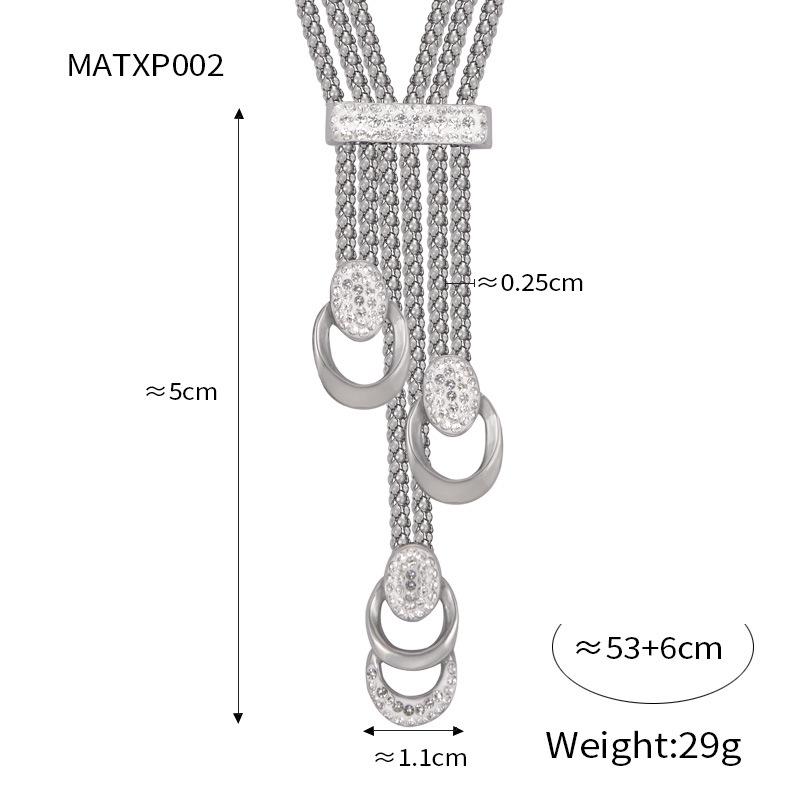 Korean Vintage U-Shaped Rhinestone Tassel Necklace Set - 18k Gold Plated Titanium Steel