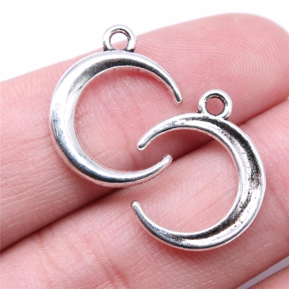 20pcs Moon Charms For Jewelry Making Tibetan Bronze Silver Color Pendants Antique Jewelry Making DIY Handmade Craft