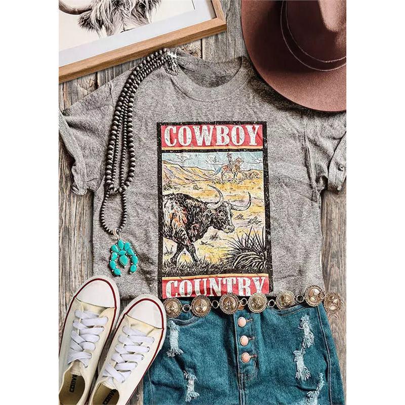 

Trendy Retro Western Women s Short-Sleeve T-Shirt for Spring/Summer Medium