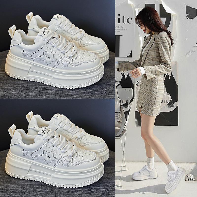 Leather Women's Spring and Autumn New Versatile Black and White Panda Single Shoes Women's Thick-soled Height-increasing Star Casual Shoes