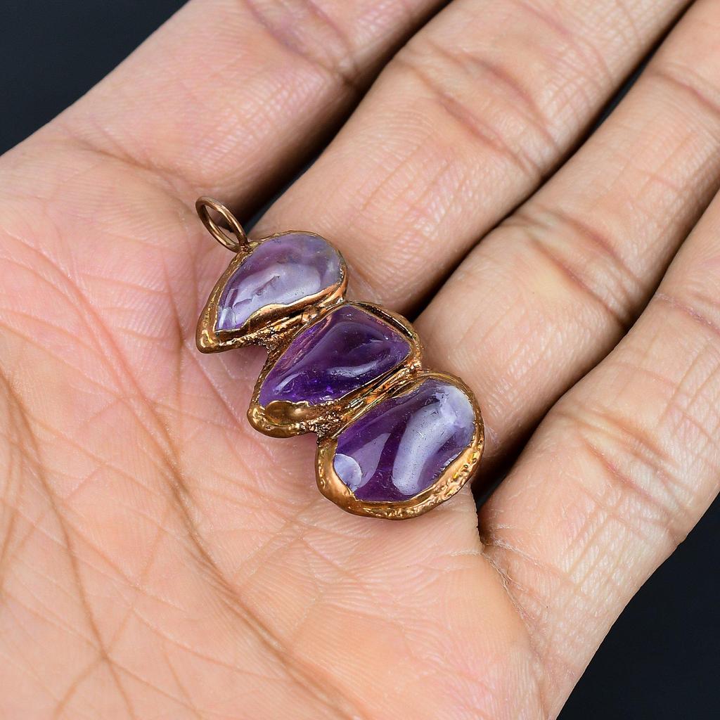 Amethyst Pendant Gemstone Jewelry, Copper Electroformed Pendant, Gift For Women Handmade Pendant