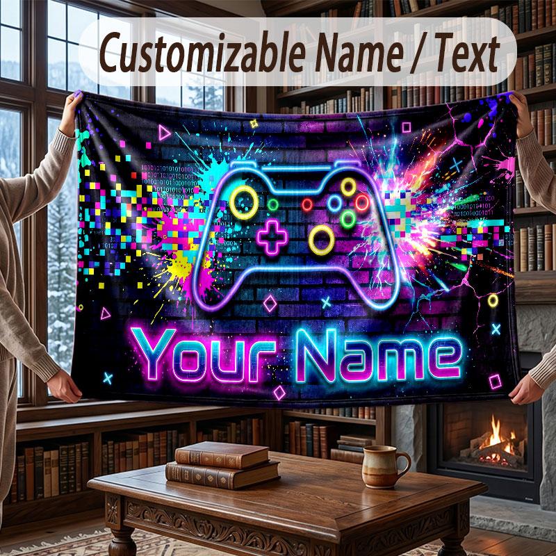 Neon Colorful Theme Throw Blanket Custom Name Text Personalized Blanket Soft Cozy Blanket for Home Sofa Bed