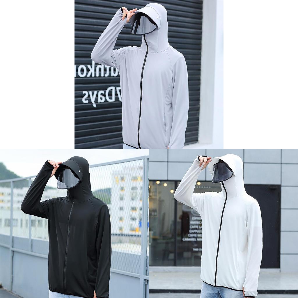 Summer Mens Uv Protection Ice Silk Sun Shirt With Hood For Outdoor Activities
