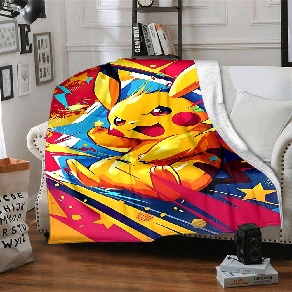 1pc Pikachu Energy Soft & Warm Flannel Blanket, Multi-Purpose Throw Blanket for Couch, Sofa, Office, Bed, Camping, Travel 137