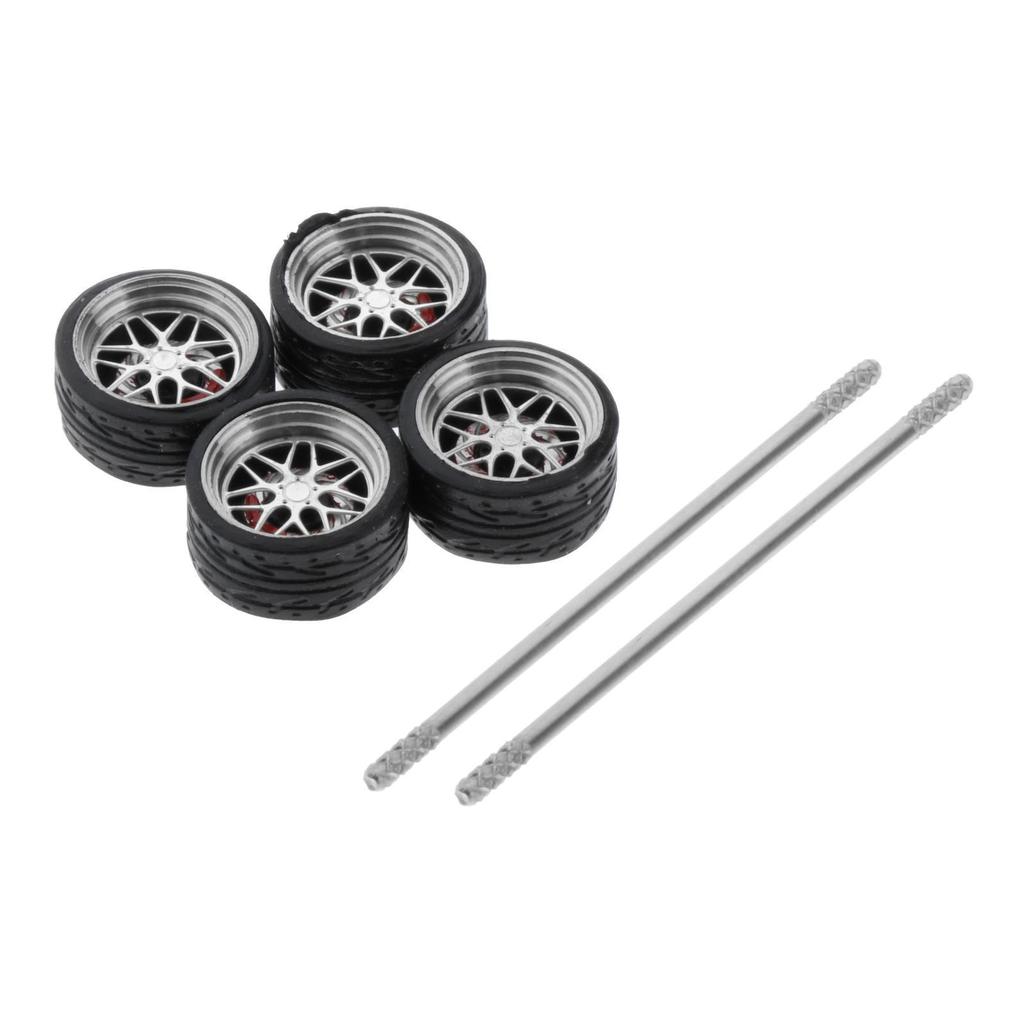 4Pcs/Set 1/64 Diecast Model Car Alloy Rubber Wheel & Tire Set Accessory Replacement Spare Parts