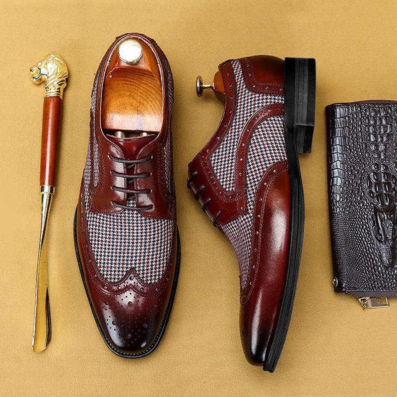 Ανδρικά δερμάτινα παπούτσια Business Formal Casual Βρετανικά ρετρό Brogue σκαλιστά τζιν Ατομικά νεανικά παπούτσια γάμου