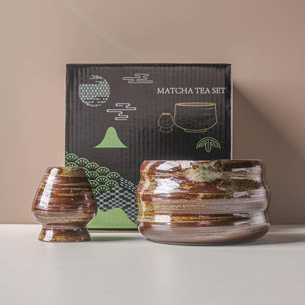 New Ceramic Matcha Bowl with Pouring Spout Reusable Matcha Whisk Holder Textured Matcha Making Kit Tea Lovers