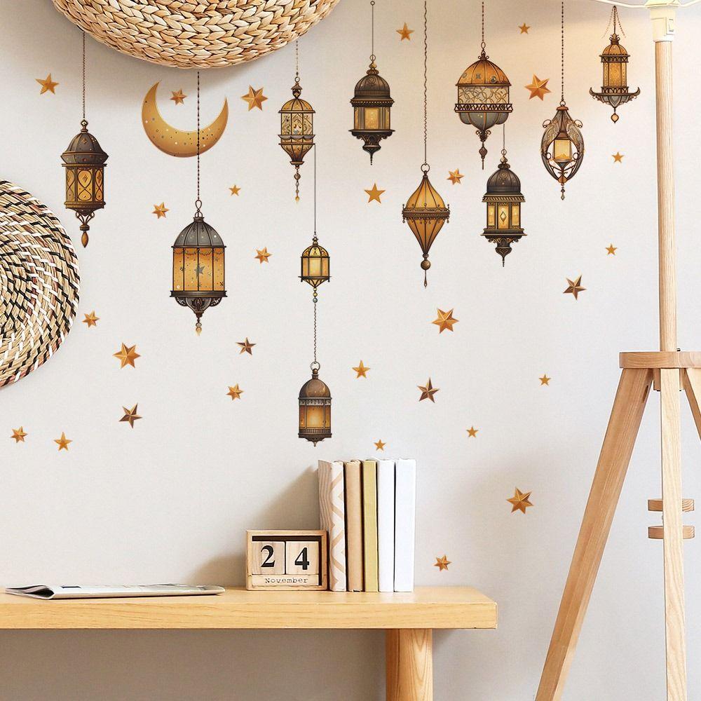 Multicolor Eid Mubarak Wall Stickers Star Moon Mural Ramadan Kareem Decals  Home Decoration