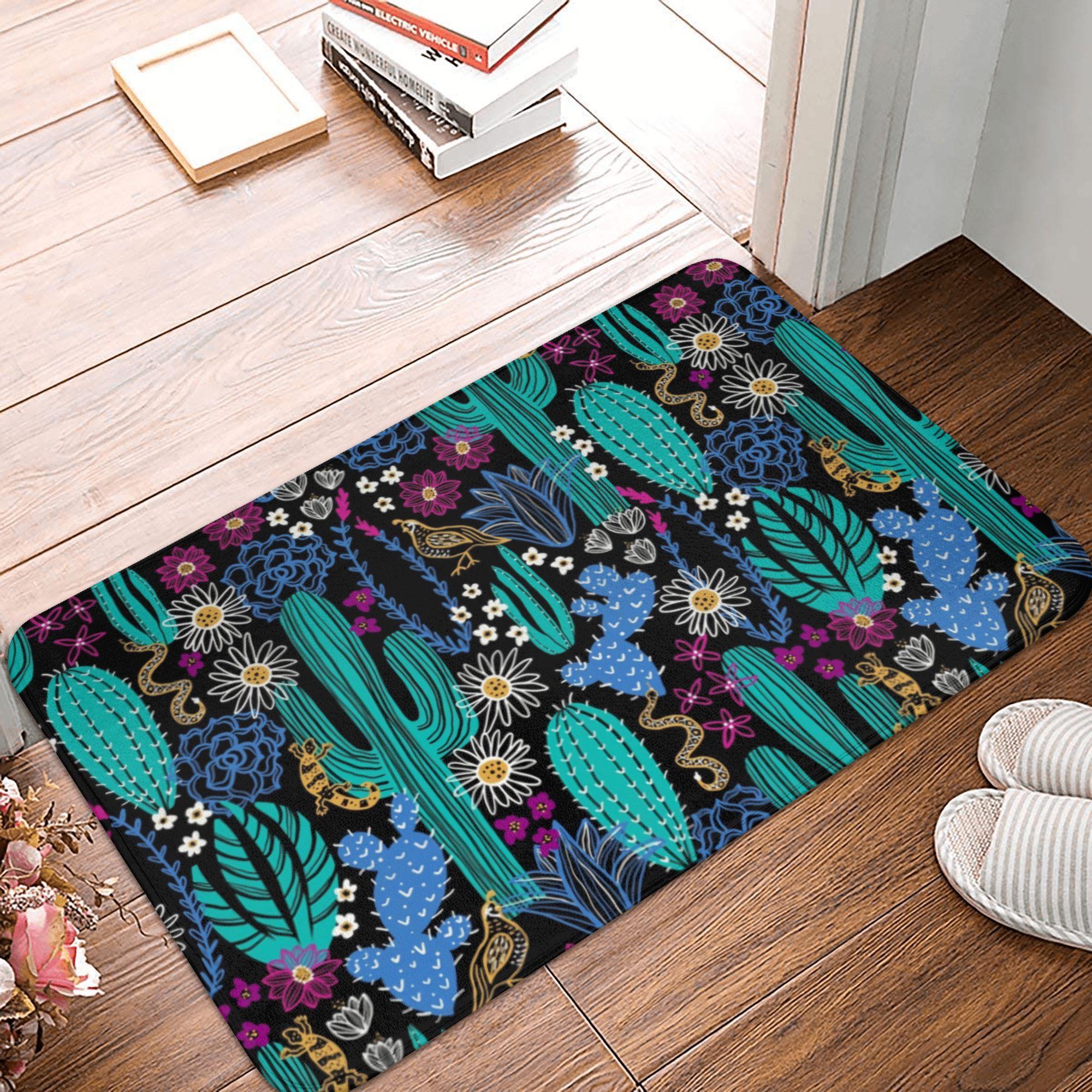 

Cactus Plants Flower Doormat Non-Slip Kitchen Bathroom Mat Toilet Floor Door Entrance Carpet Rug 40cmx60cm