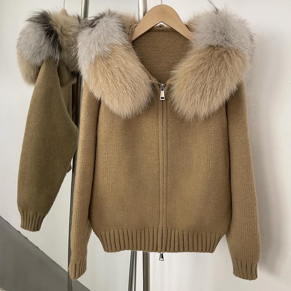 Coat Women Cardigan Natural Fox Fur
