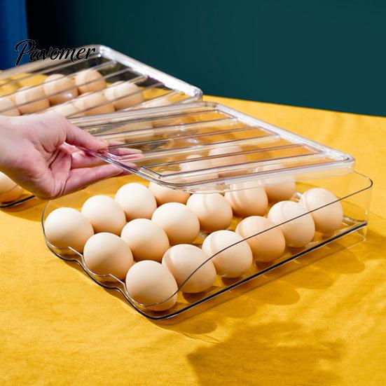 Space Saving Egg Storage Bin Stackable Box, 7 Degree Gentle Slope Design, Household Organizer for Fridge Transparent Plastic Container Refrigerator