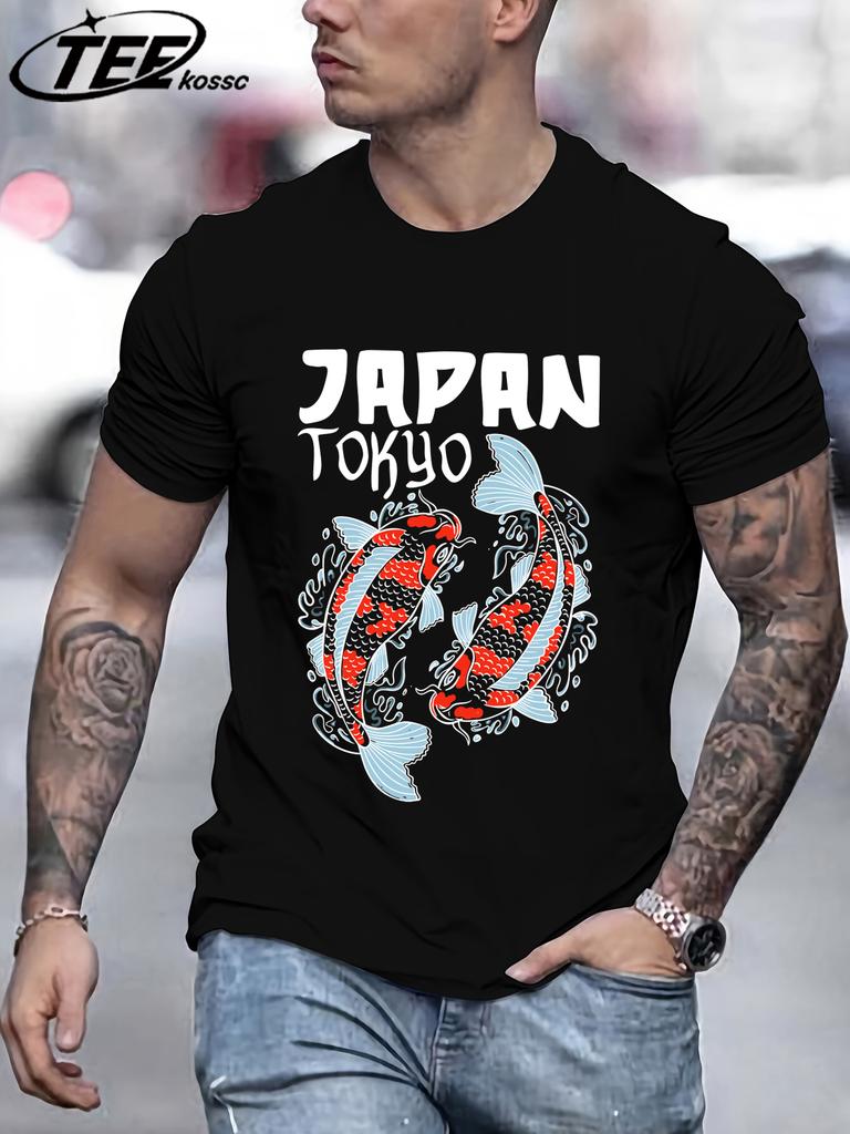 Harajuku Japan Tokyo Koi TShirts Men Cotton Casual T Shirt Breathable Summer Sportswear Unisex Loose Crewneck Short Sleeve