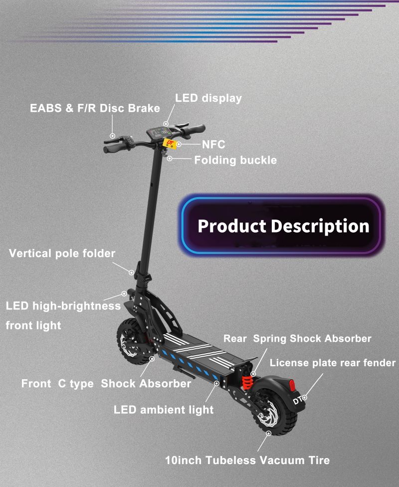 DriveTron DT10 Adult Electric Scooter, 31 Mph, Dual Disc Brakes + EABS, Dual Spring Suspension, NFC,48V 15.6Ah 1000W