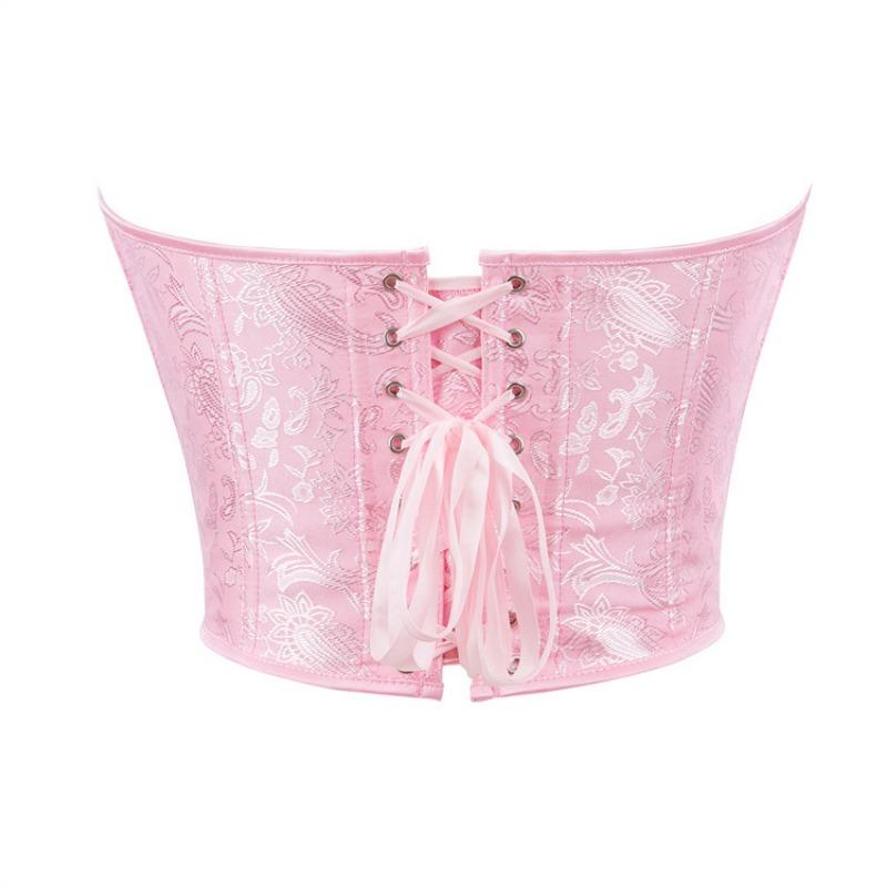 Pink Floral Strapless Boned Corset Top Women Waist Cinching Shapewear Bustier