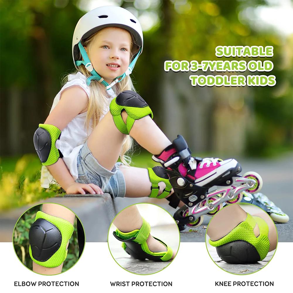 Durable And Safe 6Pcs Protective Gears Set For Kids Children Knee Pad Elbow Pads Wrist Guards Child Safety Protector Kit For Cycling Bike Skating