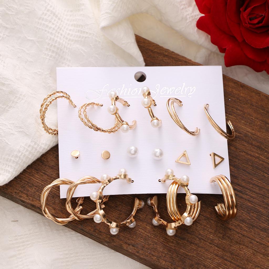 Punk Přehnaná sada 9dílných náušnic ve tvaru C v módě a elegantním temperamentu