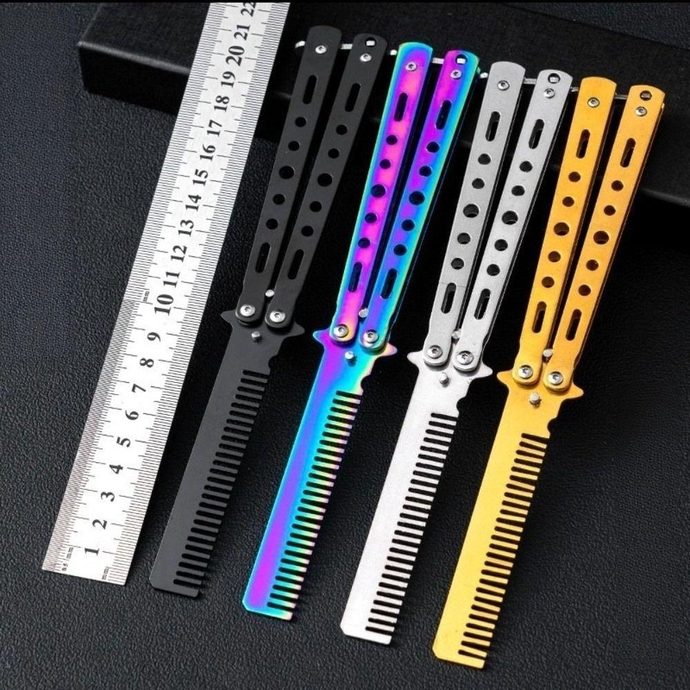 Foldable Butterfly Knife Comb with Buckle Styling Tool Comb New Beard Comb Photo Props