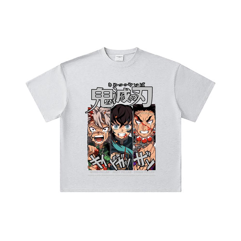 260 GSM Double Yarn 32 Count 100% Cotton Demon Slayer V60 Pillars Print Unisex Heavy Cotton T Shirt