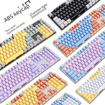 ABS Dual-Color Black and White Mechanical Keyboard Keycaps with Translucent Closed Characters for 61/87/104 Keys