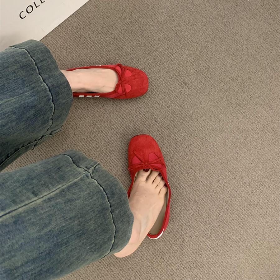 Fashion IPPEUM Ballet Sneakers Women Flats 2025 Summer New Round Toe Red Black Ballerina Shoes