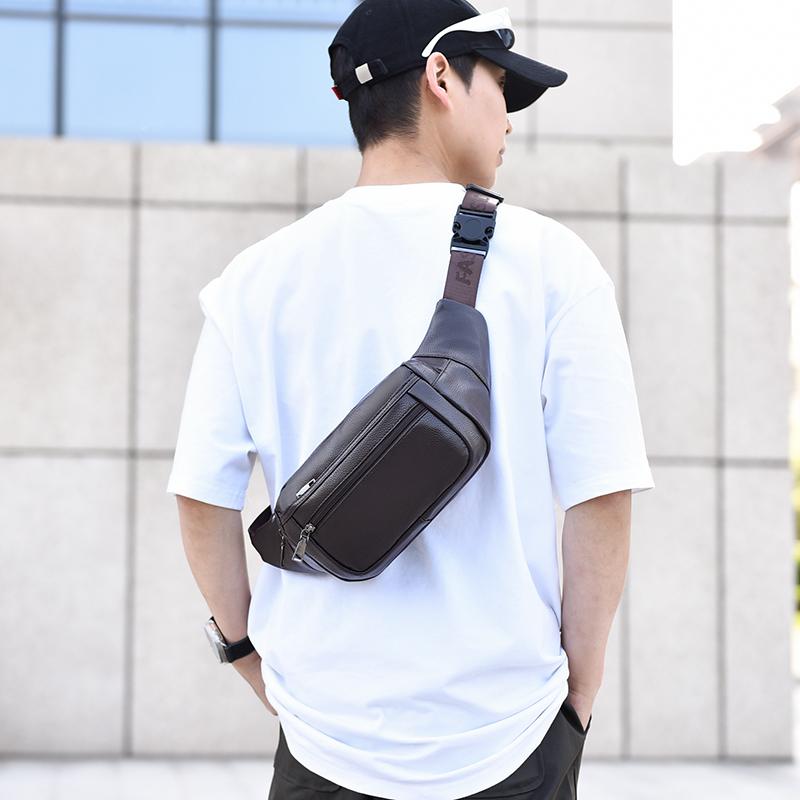 Men's Leather Waist Bag - Retro Fanny Pack, Sling Chest Bum Bag, Crossbody Hip Belt, Casual Fashion, Durable & Stylish