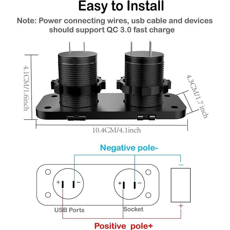 סוג C PD QC 3.0 לוח שקע USB לרכב 12V / 24V מטען לרכב שקע מובנה שקע חשמל למשאית סירה לאופנוע