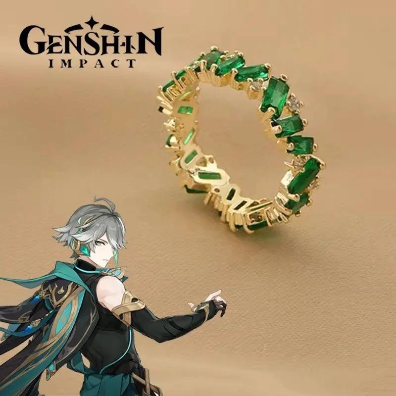 

Anime Game Genshin Impact Alhaitham Cosplay Ring Al Haitham Unisex Luxury Adjusatble Green Gem Rings Party Jewelry Accessories зелений