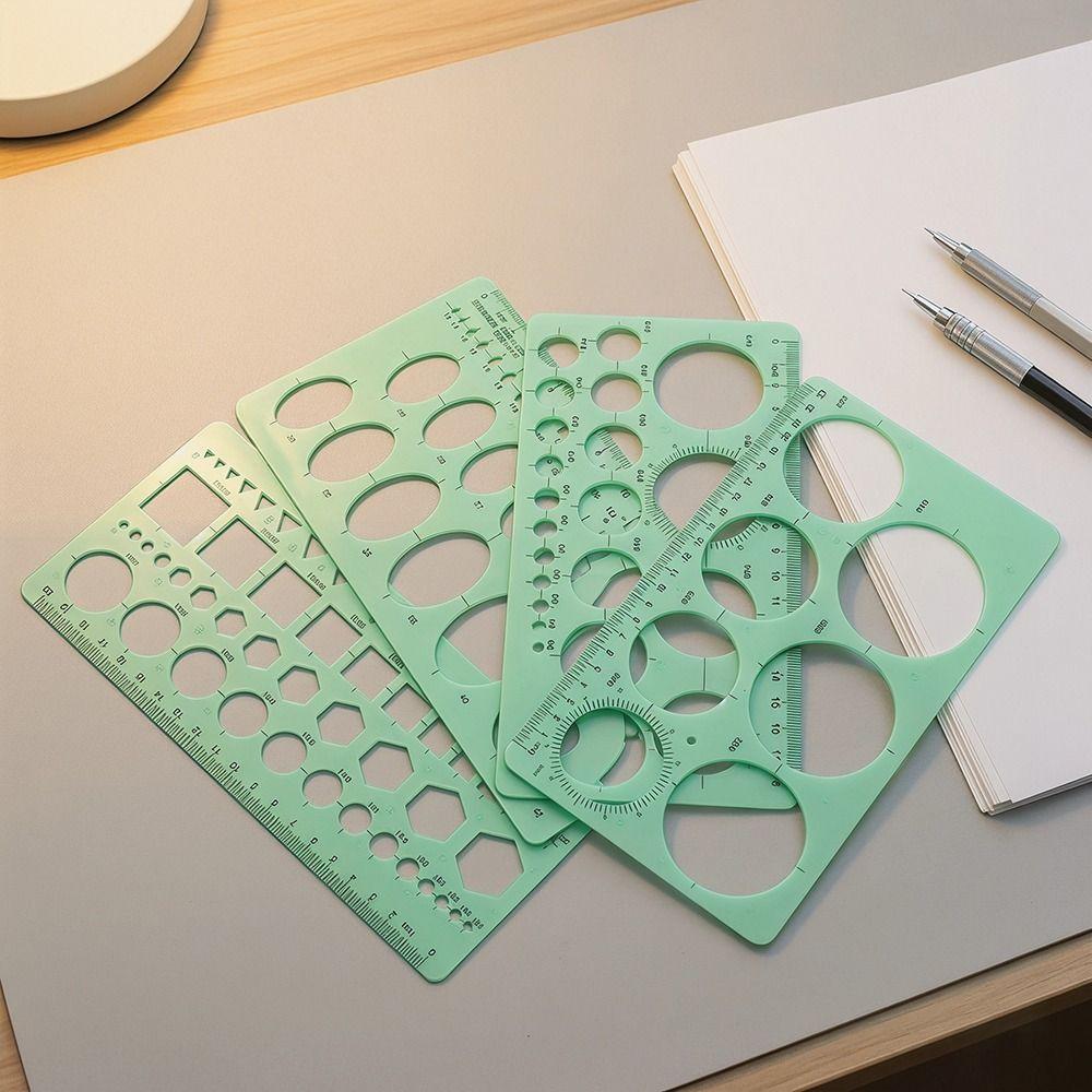 4Pcs Green Plastic Circle Template Geometric Drawing Technical Drawing Ruler Jewelry Design