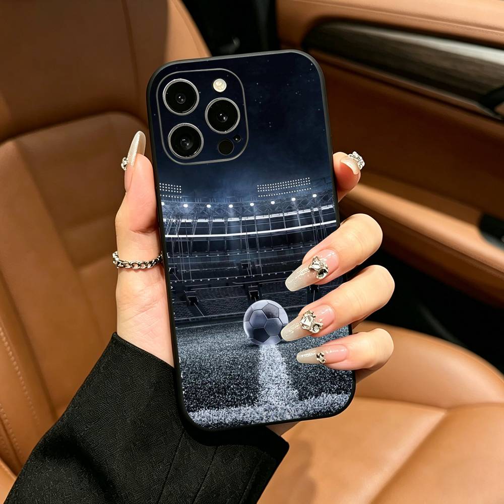 Football pattern Phone Case For iPhone 12 13 14 15 16 17 Pro Max, Lightweight and practical Soft Black Cover