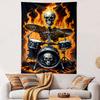 "Skeleton Drummer with Flaming Background" Patterned Tapestry Home Decor, Suitable for Bedroom and Living Room, Gift