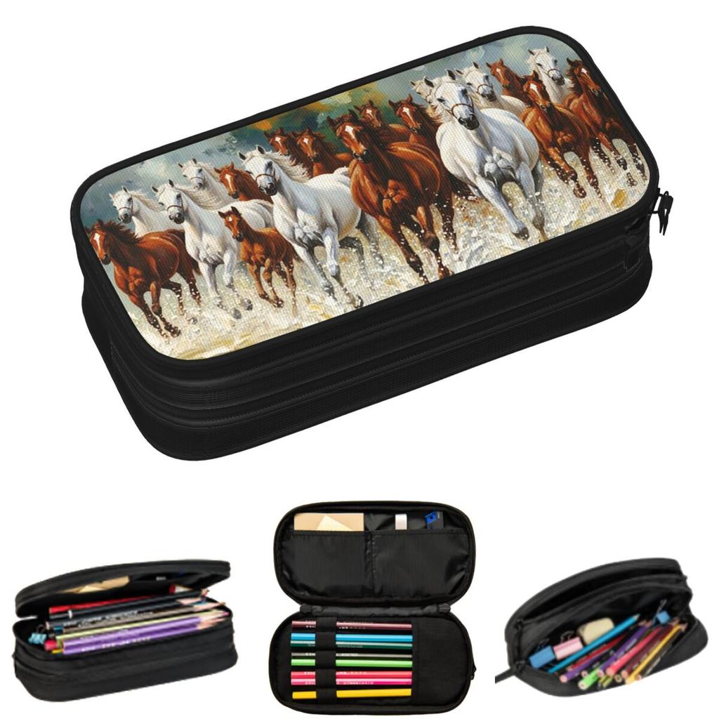 Estuches de Caballos Galopando y Caballo Corriendo para Estudiantes Caja de Bolígrafos Escolar Bolsa para Lápices Bolsa de Lápices de Gran Capacidad