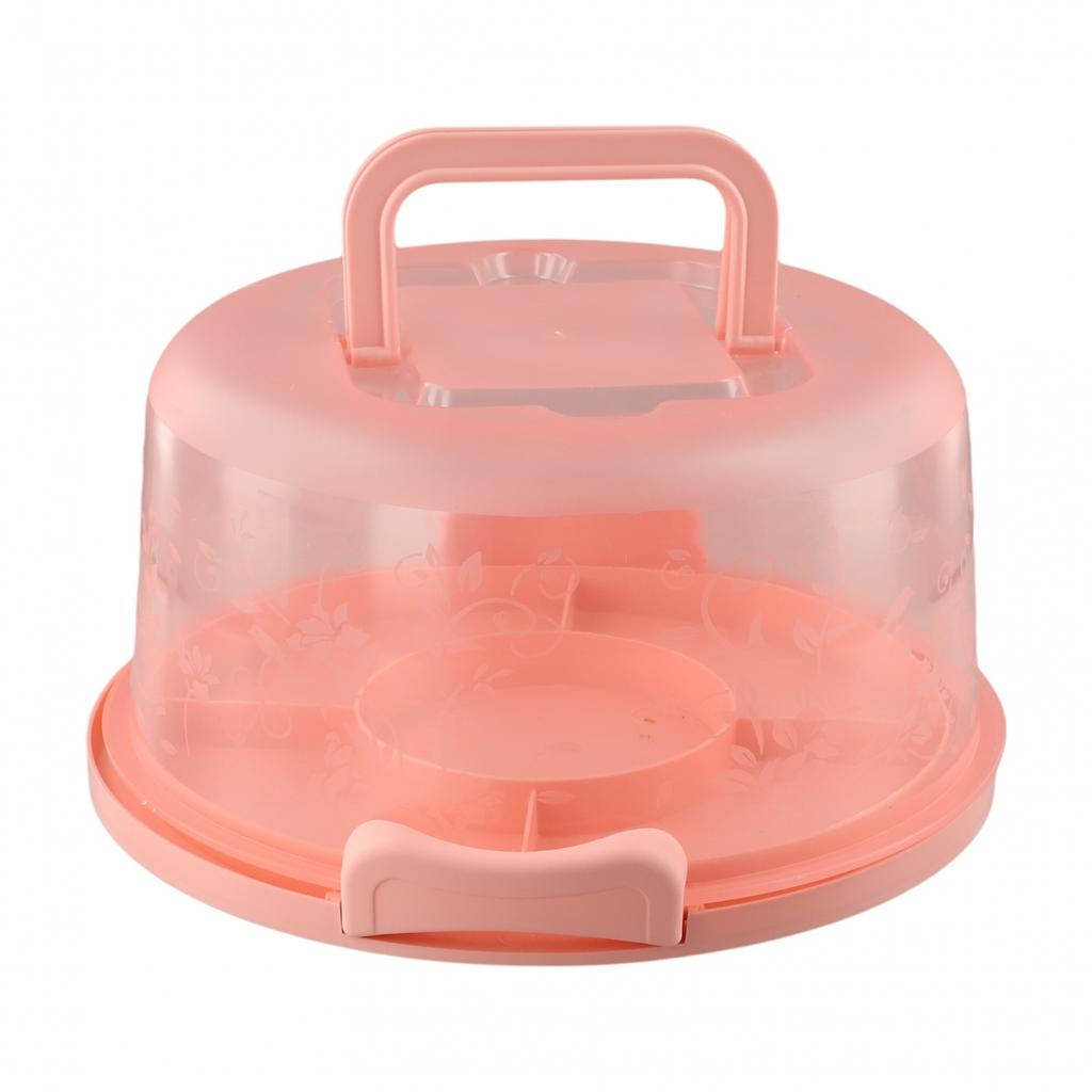 Transparent Round Cake Storage Container with Secure Closure and Handle