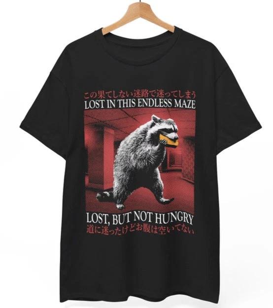 Lost in this Endless Maze Raccoon T-Shirt | Funny Existential Meme Trash Panda S