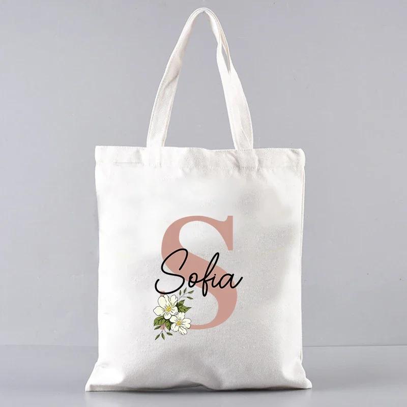 Custom Name White Canvas Tote Bag Large Capacity Foldable Supermarket Shopping Bag For Women Shopper Personalized Handbags