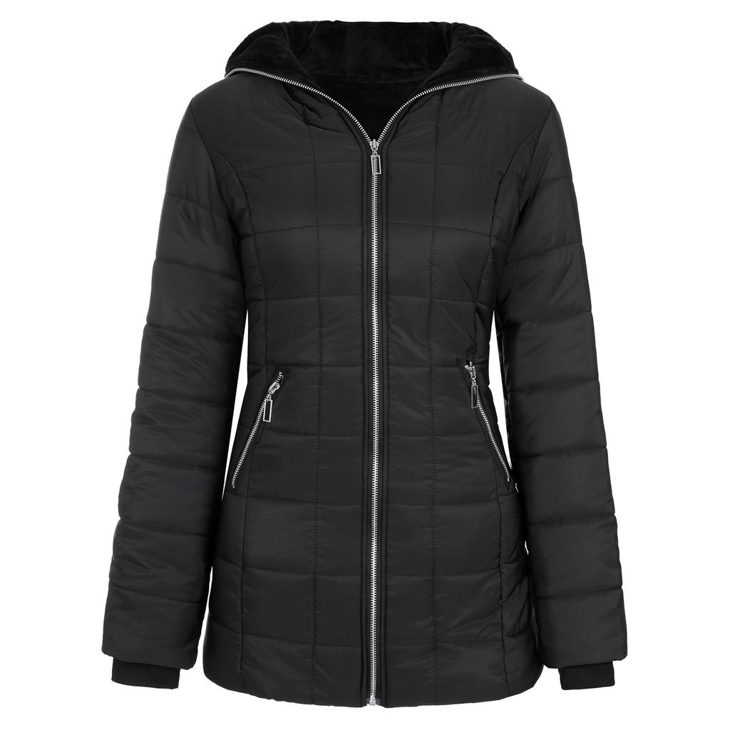 Women's Hooded Long Sleeve Cotton Padded Fleece Winter JacketS Coat Warm
