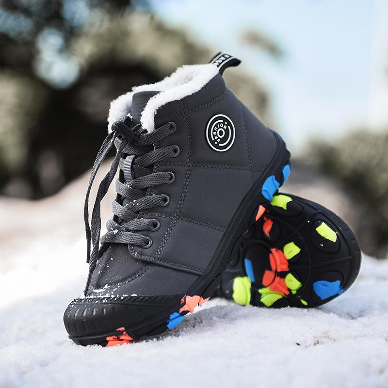 Children s High-Top Cotton Snow Boots: Winter Velvet-Lined, Lace-Up & Buckle 35