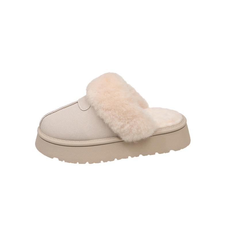 Autumn and winter new casual toe cotton slippers women's platform sole plush warm wool cotton shoes