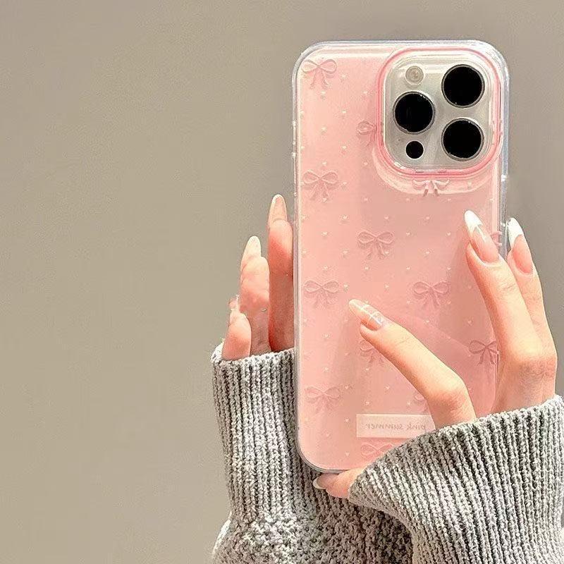 Cute Pink Bowknot Pattern Phone Case For iPhone 17 16 Pro Max 16e 15 14 13 12 11 Pro Max 7 8 Plus X XR XS Shockproof Soft Cover