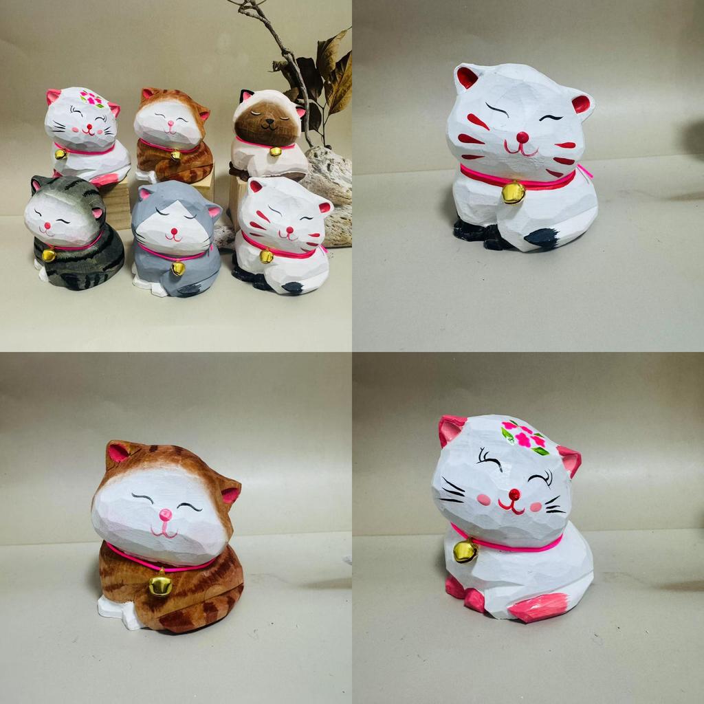 Wooden Cat Figurine Collectible Handcrafted Decor For Giftgiving And Celebrations