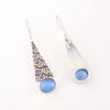 Natural Dark Blue Cat's Eye Gemstone 925 Sterling Silver Jewelry Earrings 1.9" EE-165-42