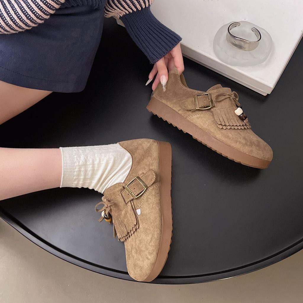 New Autumn Versatile Platform Beaded Tassel Boken Beanie Shoes Single Shoes All-inclusive Boken Shoes Women