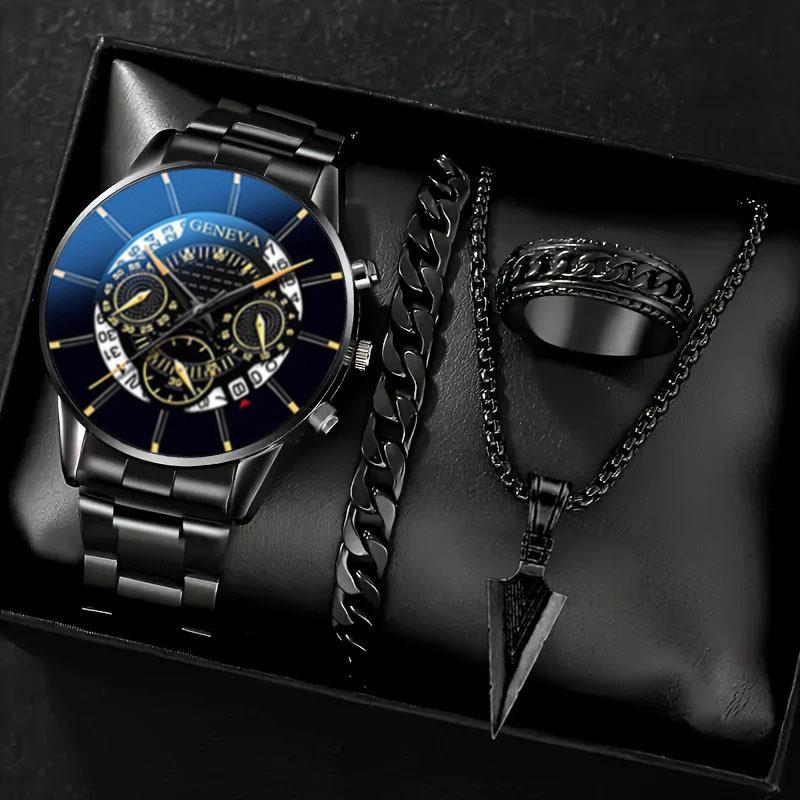 Watch Men's Set Gift Dial with Calendar Steel Belt Men's Watch Business Luminous Watch