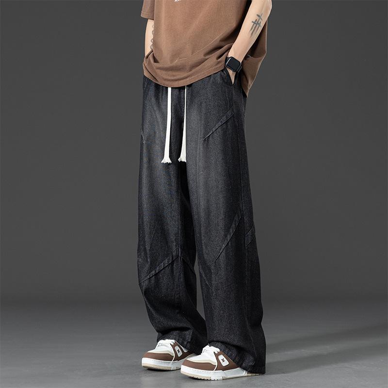 

Джинсы из ледяного шелка Мужские Тонкие Свободные Большого размера Американский Хай-стрит Прямые Широкие Штаны Большого размера Хай-стрит M