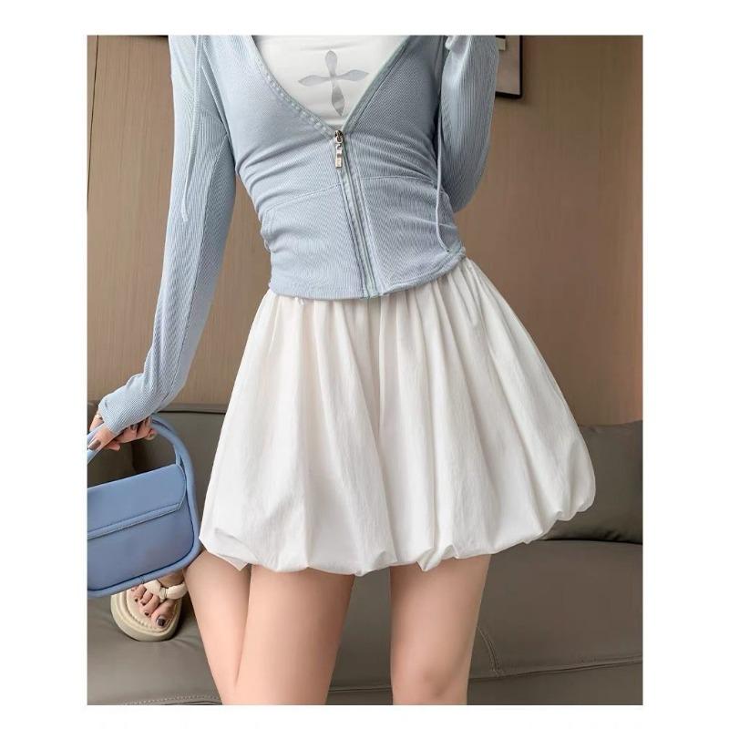 Hot Style Elastic Pocket Fluffy Flower Bud Skirt New Summer High Waist Lantern Black and White Pants Short Skirt