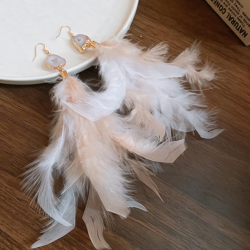 Bohemian Ethnic Style Feathers Fringed Earrings Ear Hooks Personalized Vacation Wind Ears