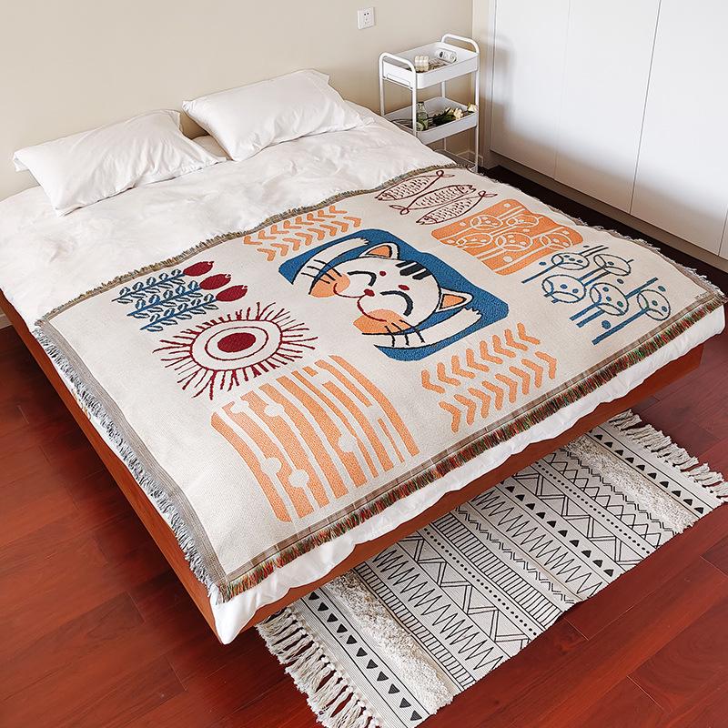 Bohemian Cotton Jacquard Throw Blanket and Bed Runner for Home or Hotel.