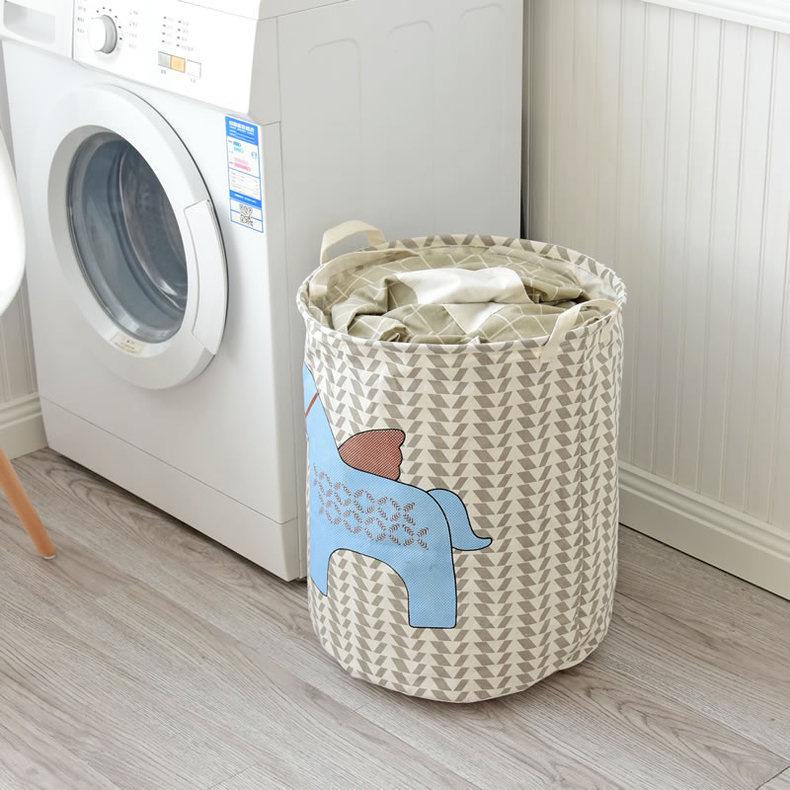 Nordic Cartoon Horse Cotton Linen Laundry Basket - Large Folding, Waterproof Storage for Clothes and Toys